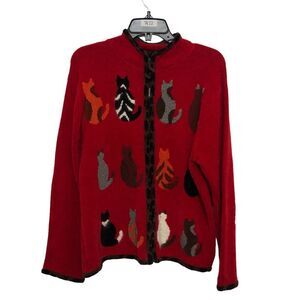 Coldwater Creek Animal Print Zipper Cats Heavy Size Large Sweater‎